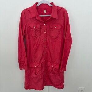Mott 50 Sun Protection Button Down Shirt Dress 100% Cotton SPF 50 Pink Belt SZ L
